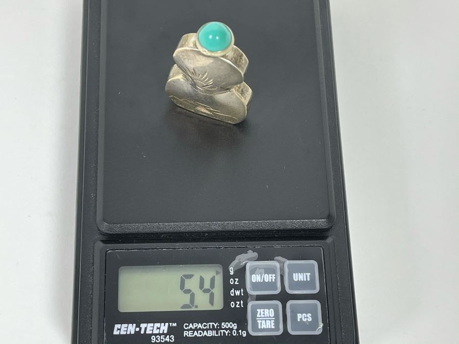 Sterling Silver Mexican Perfume Bottle With Turquoise Finial Top Dabber Signed RAG 5.4G [Photo 6]