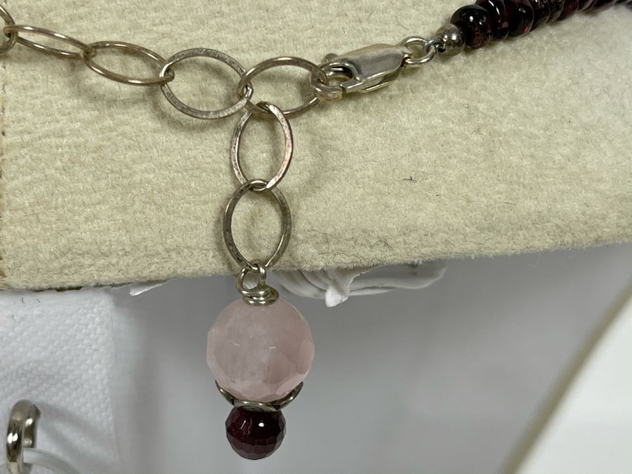 Amethyst Bead Necklace With Sterling Silver Rose Quartz Clasp 16L [Photo 4]
