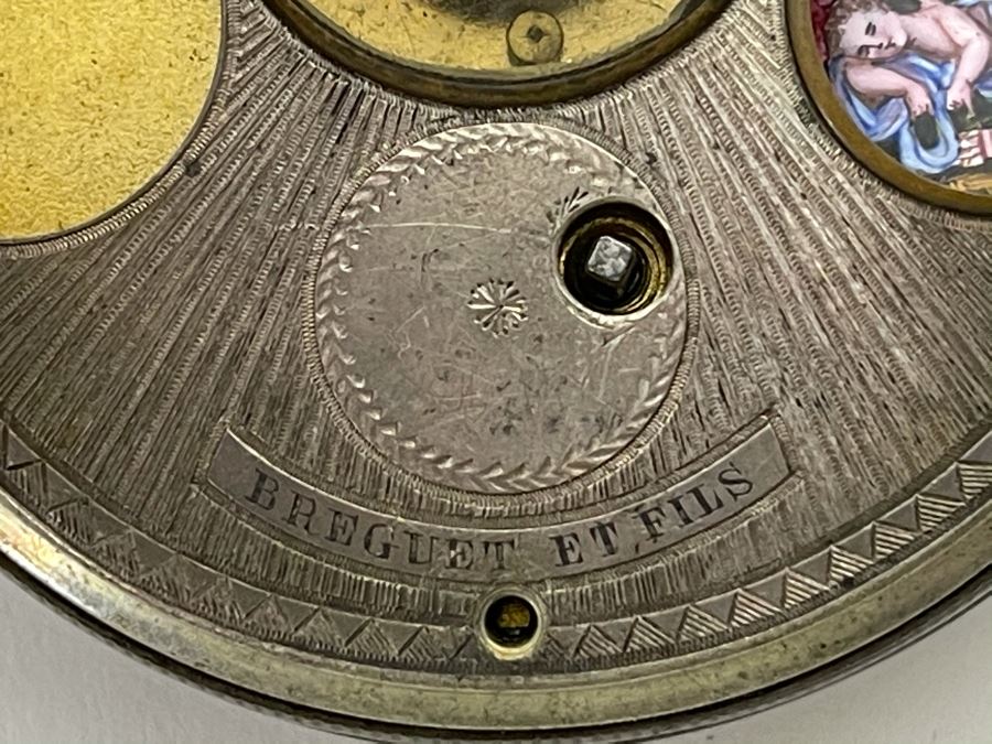 Antique Breguet & Fils Paris Pocket Watch With Hand Painted Porcelain Dial Featuring The Great Seal Of The United States With American Eagle - Has Key For Winding - In Need Of Repair (Breguet et Fils) [Photo 10]