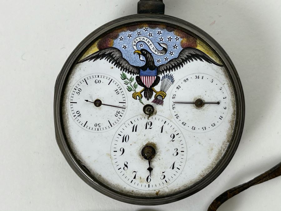 Antique Breguet & Fils Paris Pocket Watch With Hand Painted Porcelain Dial Featuring The Great Seal Of The United States With American Eagle - Has Key For Winding - In Need Of Repair (Breguet et Fils) [Photo 3]