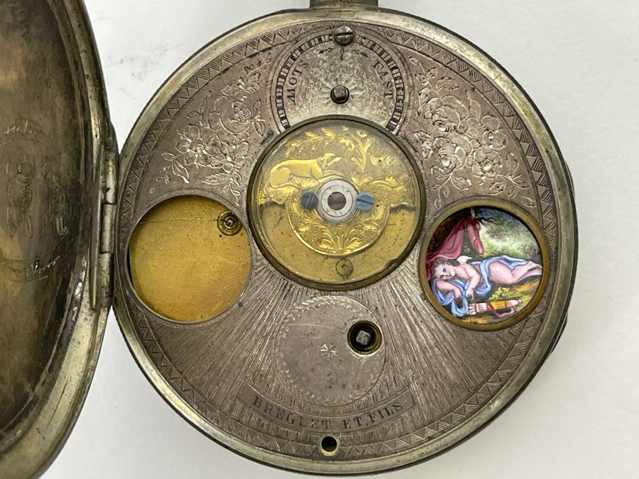 Antique Breguet & Fils Paris Pocket Watch With Hand Painted Porcelain Dial Featuring The Great Seal Of The United States With American Eagle - Has Key For Winding - In Need Of Repair (Breguet et Fils) [Photo 2]