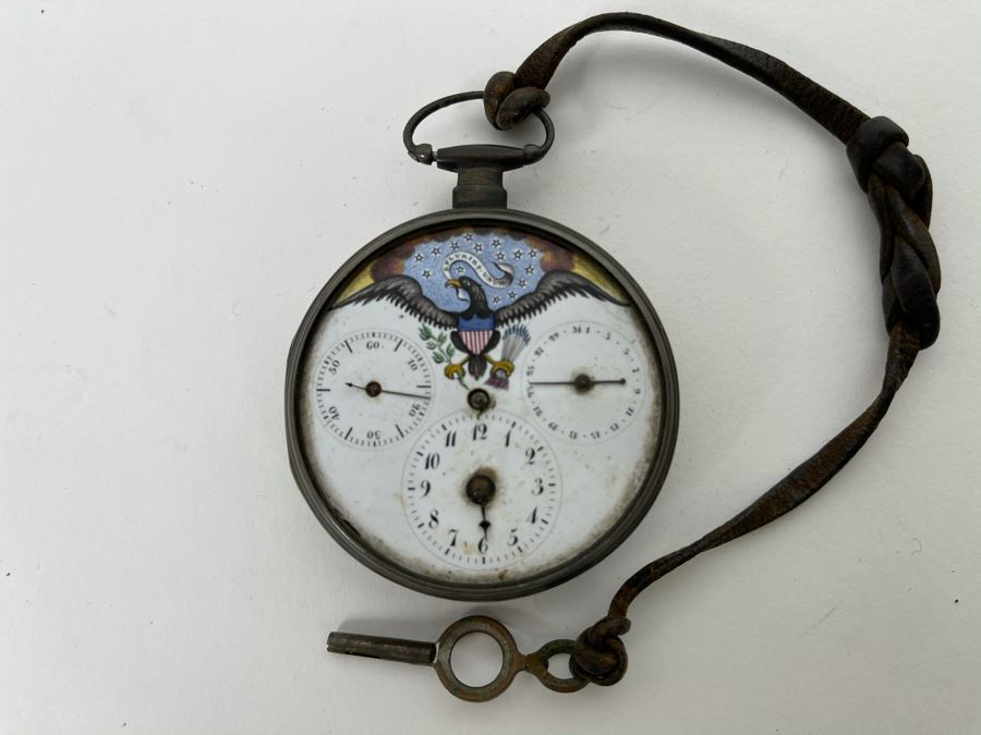 Antique Breguet & Fils Paris Pocket Watch With Hand Painted Porcelain Dial Featuring The Great Seal Of The United States With American Eagle - Has Key For Winding - In Need Of Repair (Breguet et Fils) [Photo 8]