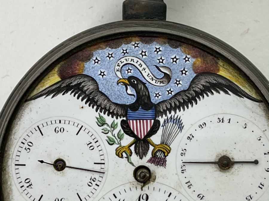 Antique Breguet & Fils Paris Pocket Watch With Hand Painted Porcelain Dial Featuring The Great Seal Of The United States With American Eagle - Has Key For Winding - In Need Of Repair (Breguet et Fils) [Photo 5]