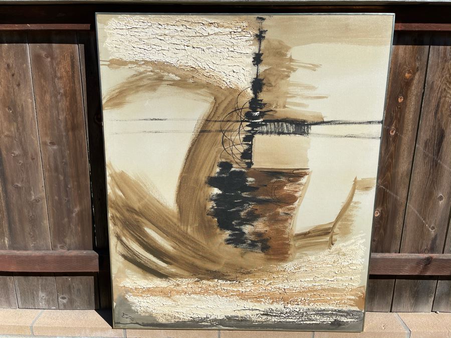 Original Etta Benjamin Cien (1924-2009) Framed Abstract Mid-Century Ship At Sea Oil Painting 42 X 50 [Photo 3]