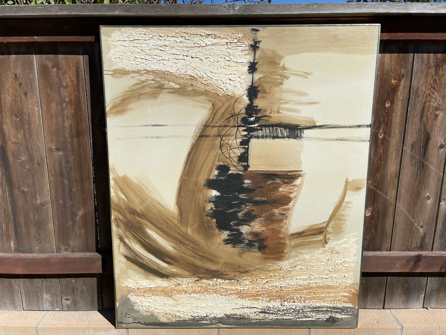 Original Etta Benjamin Cien (1924-2009) Framed Abstract Mid-Century Ship At Sea Oil Painting 42 X 50 [Photo 2]