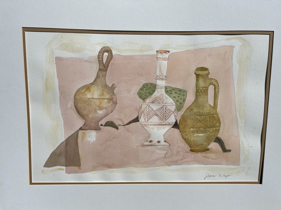 Original Jean Klafs Abstract Expressionist Watercolor Still Life Painting Titled 'Moroccan Riff Pots' With Rare Still Life Items (Moroccan Riff Pots) Featured In Painting 22 X 30 [Photo 3]