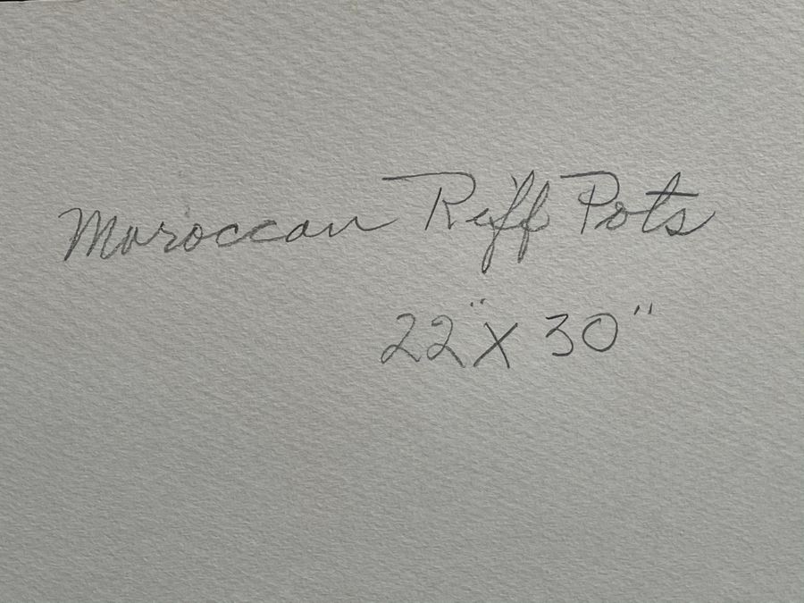 Original Jean Klafs Abstract Expressionist Watercolor Still Life Painting Titled 'Moroccan Riff Pots' With Rare Still Life Items (Moroccan Riff Pots) Featured In Painting 22 X 30 [Photo 8]