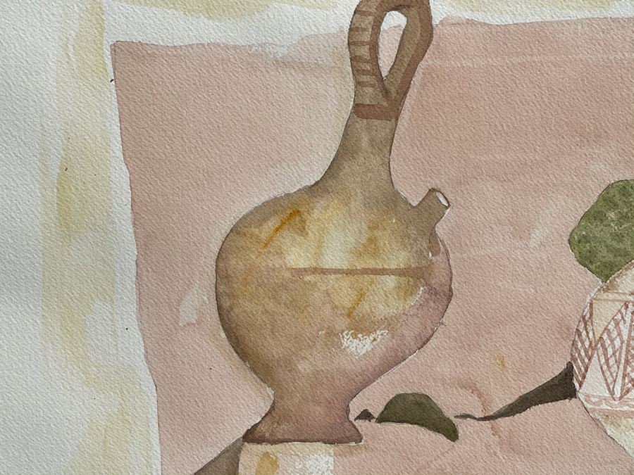 Original Jean Klafs Abstract Expressionist Watercolor Still Life Painting Titled 'Moroccan Riff Pots' With Rare Still Life Items (Moroccan Riff Pots) Featured In Painting 22 X 30 [Photo 6]