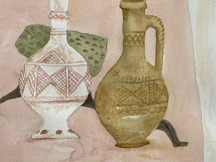 Original Jean Klafs Abstract Expressionist Watercolor Still Life Painting Titled 'Moroccan Riff Pots' With Rare Still Life Items (Moroccan Riff Pots) Featured In Painting 22 X 30 [Photo 5]