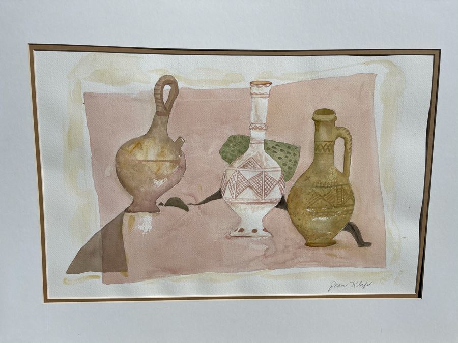 Original Jean Klafs Abstract Expressionist Watercolor Still Life Painting Titled 'Moroccan Riff Pots' With Rare Still Life Items (Moroccan Riff Pots) Featured In Painting 22 X 30 [Photo 2]