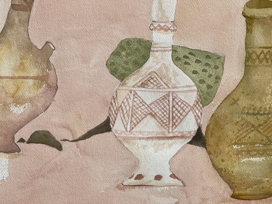 Original Jean Klafs Abstract Expressionist Watercolor Still Life Painting Titled 'Moroccan Riff Pots' With Rare Still Life Items (Moroccan Riff Pots) Featured In Painting 22 X 30 [Photo 4]