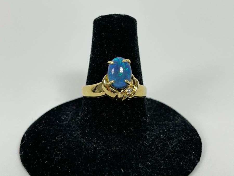14K Gold Opal Ring Size 7.5 3.4g [Photo 3]