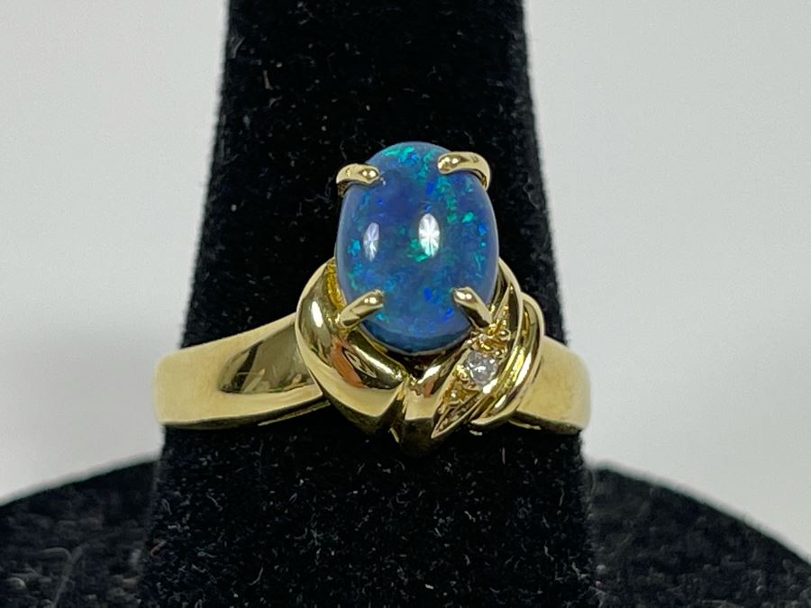 14K Gold Opal Ring Size 7.5 3.4g [Photo 8]