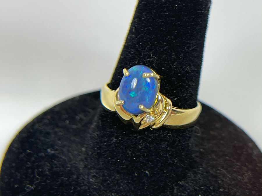 14K Gold Opal Ring Size 7.5 3.4g [Photo 11]