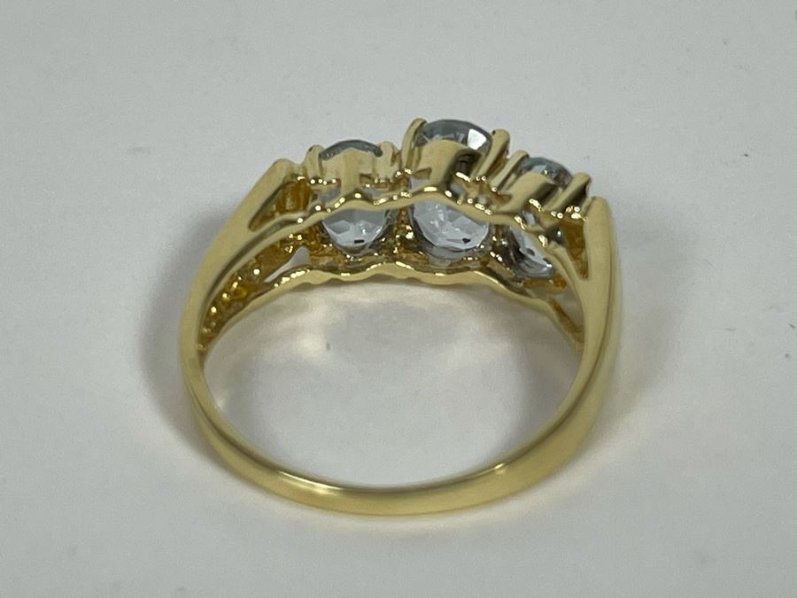 14K Gold Aquamarine Ring Size 5.75 2.6g [Photo 10]