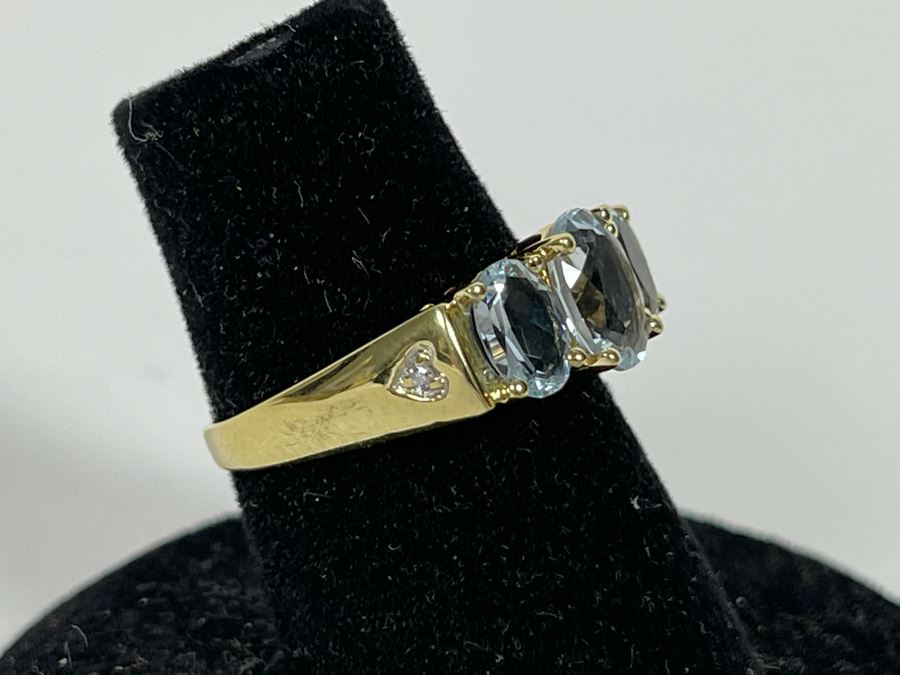 14K Gold Aquamarine Ring Size 5.75 2.6g [Photo 5]