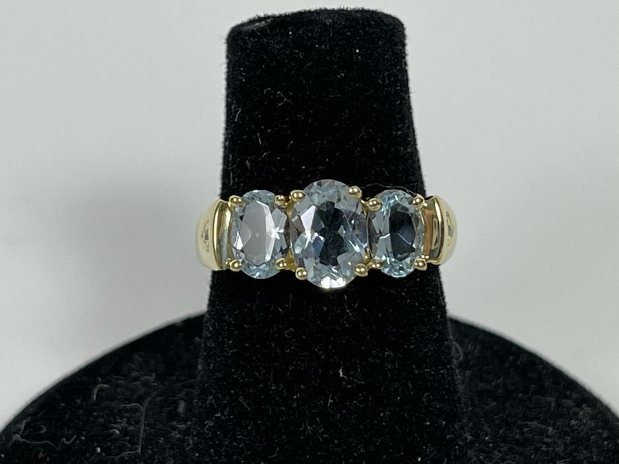 14K Gold Aquamarine Ring Size 5.75 2.6g [Photo 2]