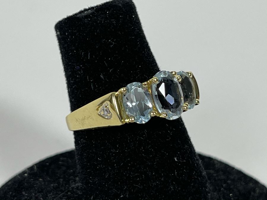14K Gold Aquamarine Ring Size 5.75 2.6g [Photo 4]