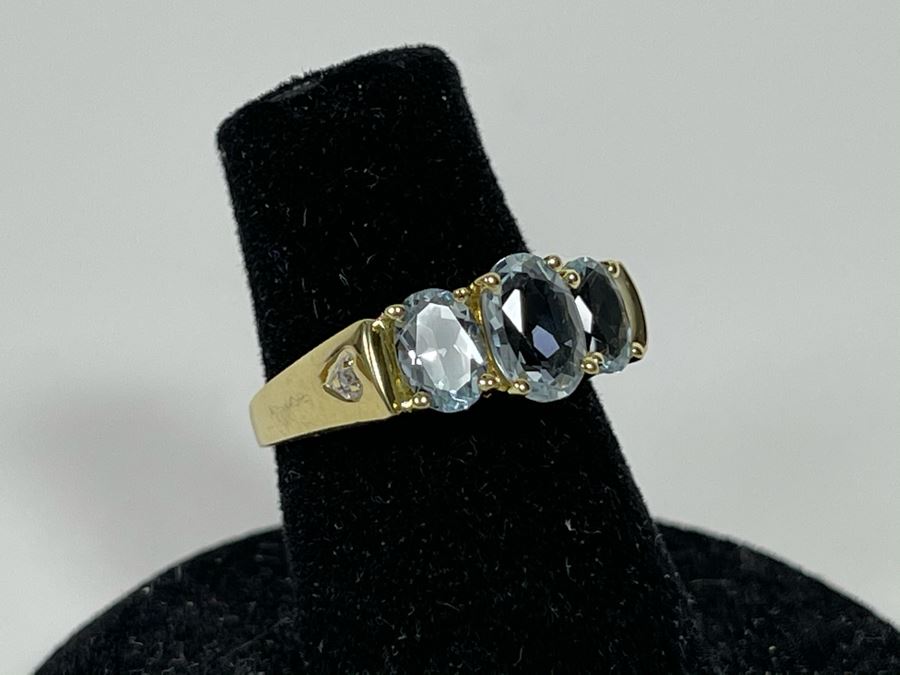 14K Gold Aquamarine Ring Size 5.75 2.6g [Photo 6]