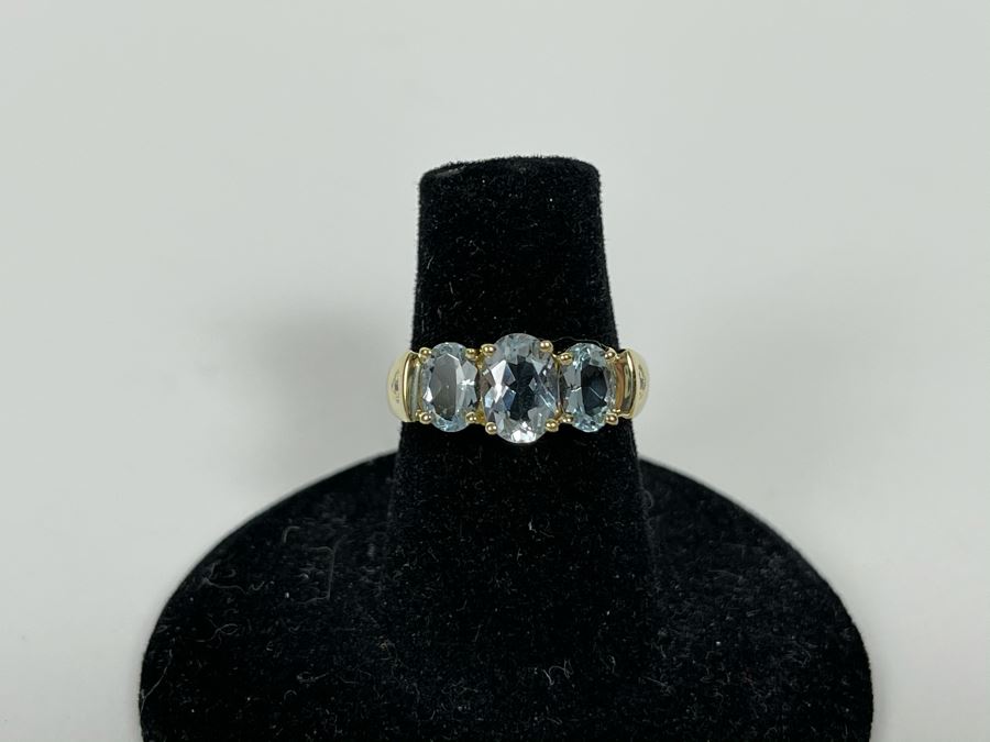 14K Gold Aquamarine Ring Size 5.75 2.6g [Photo 3]