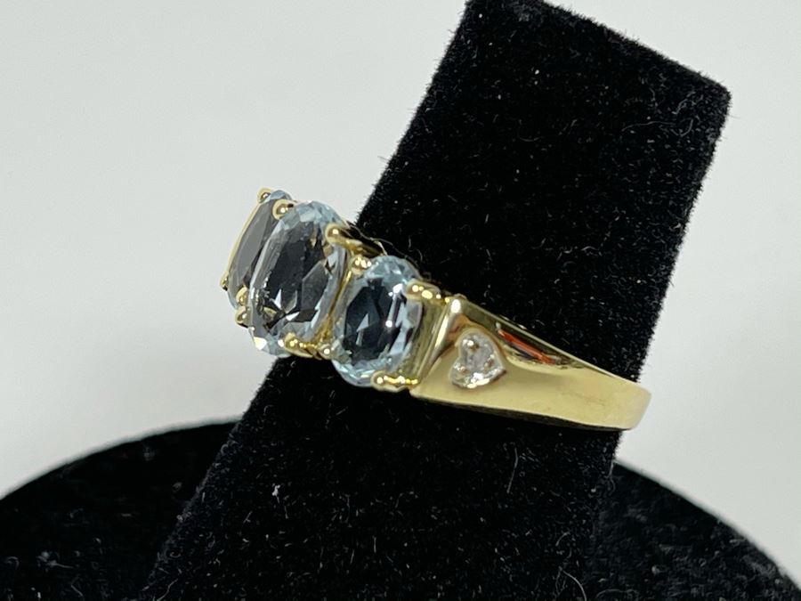 14K Gold Aquamarine Ring Size 5.75 2.6g [Photo 7]