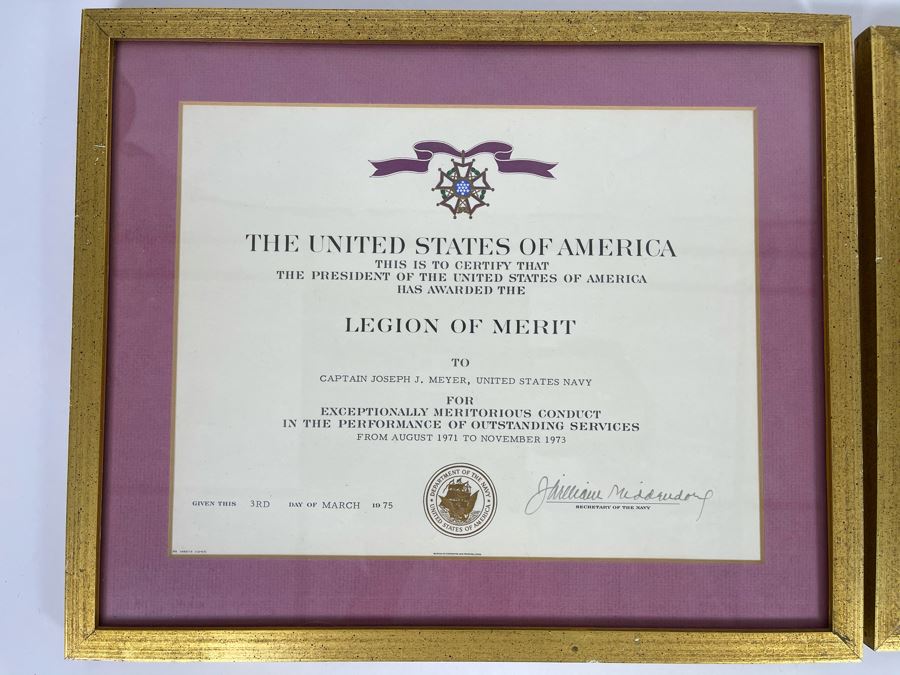Pair Of United States Department Of The Navy Legion Of Merit Certificates Awarded To Captain Joseph J. Meyer, Jr. Along With Captain Joseph J. Meyer, Jr.'s Legion Of Merit Medal [Photo 6]