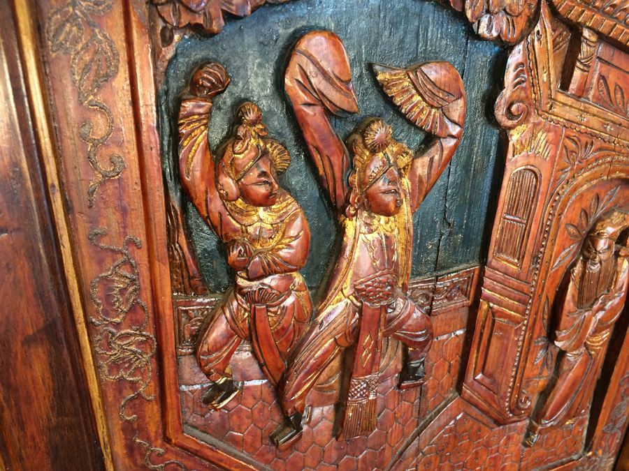 Chinese Carved Wooden Bench with Drawers [Photo 2]