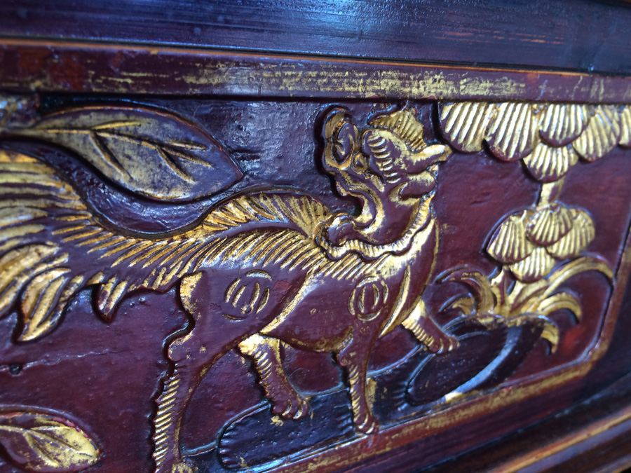 Chinese Carved Wooden Bench with Drawers [Photo 7]