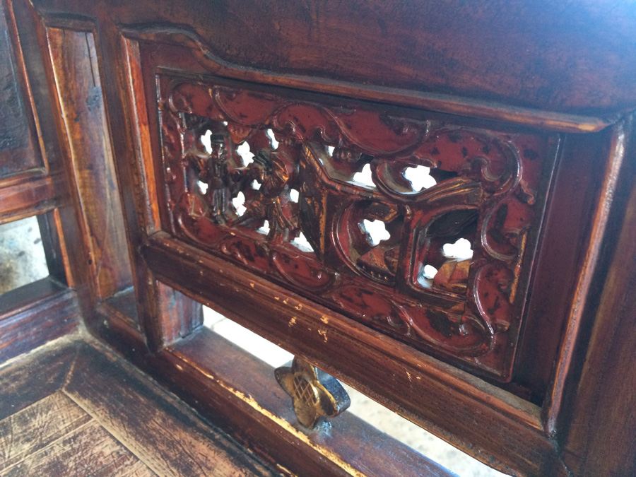 Chinese Carved Wooden Bench with Drawers [Photo 16]