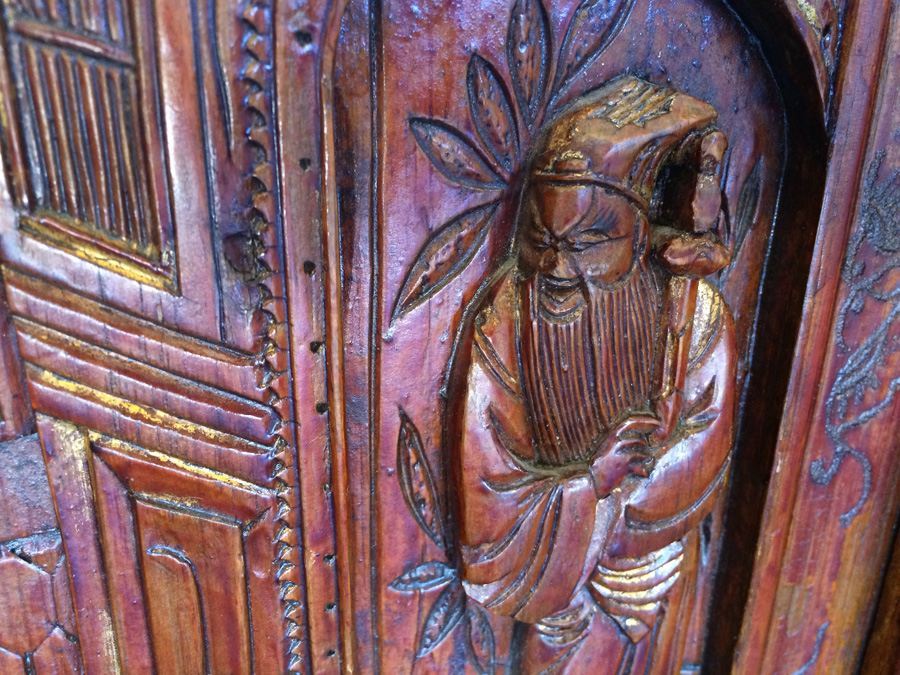 Chinese Carved Wooden Bench with Drawers [Photo 10]