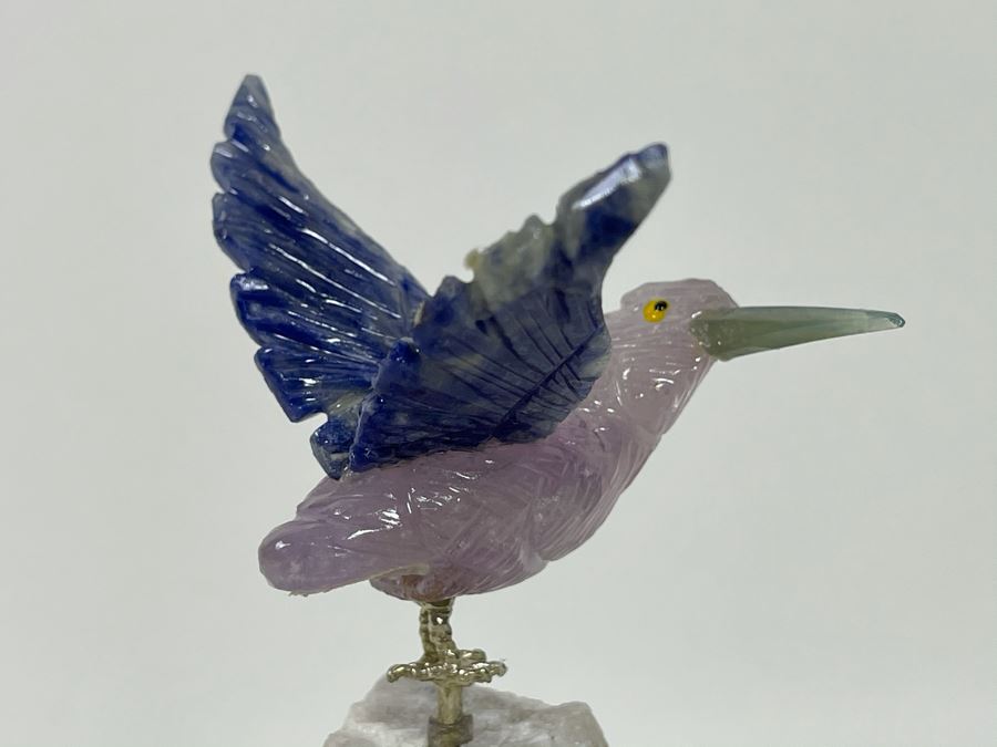 Hummingbird Figurine Hand-Carved In Semi-Precious Stones 3W X 5H