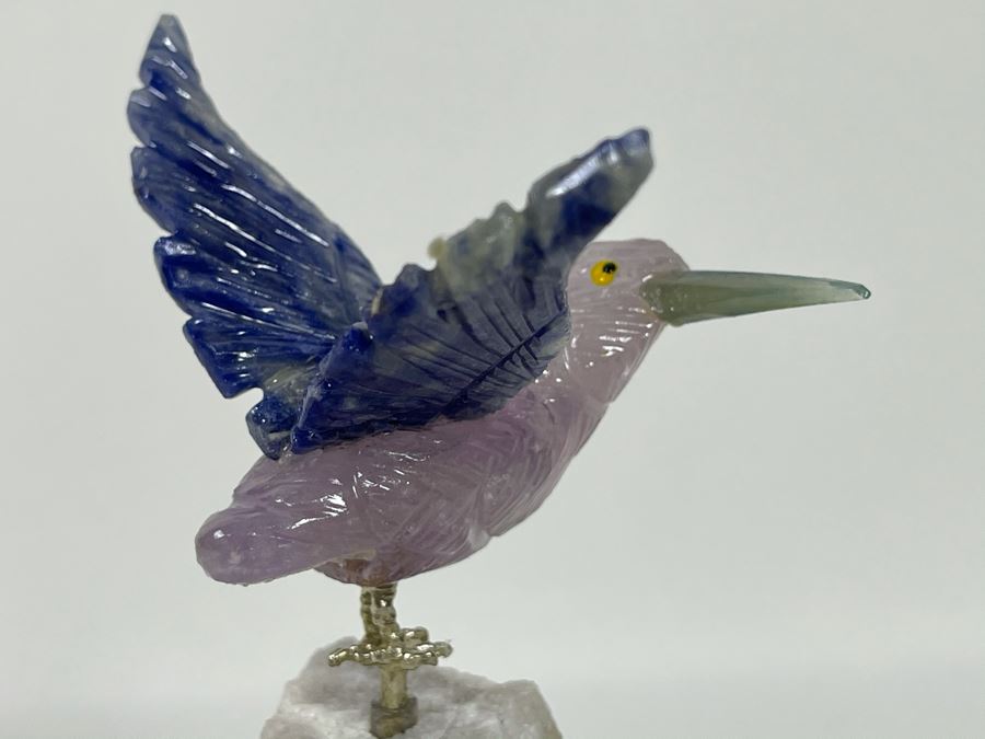 Hummingbird Figurine Hand-Carved In Semi-Precious Stones 3W X 5H