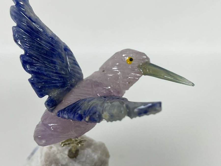 Hummingbird Figurine Hand-Carved In Semi-Precious Stones 3W X 5H