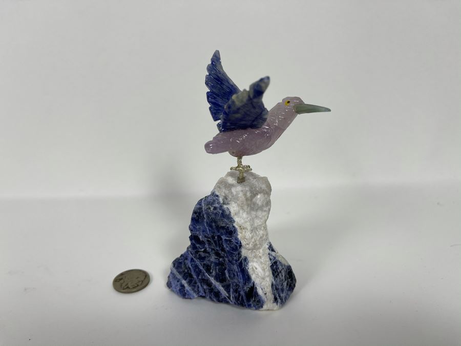 Hummingbird Figurine Hand-Carved In Semi-Precious Stones 3W X 5H