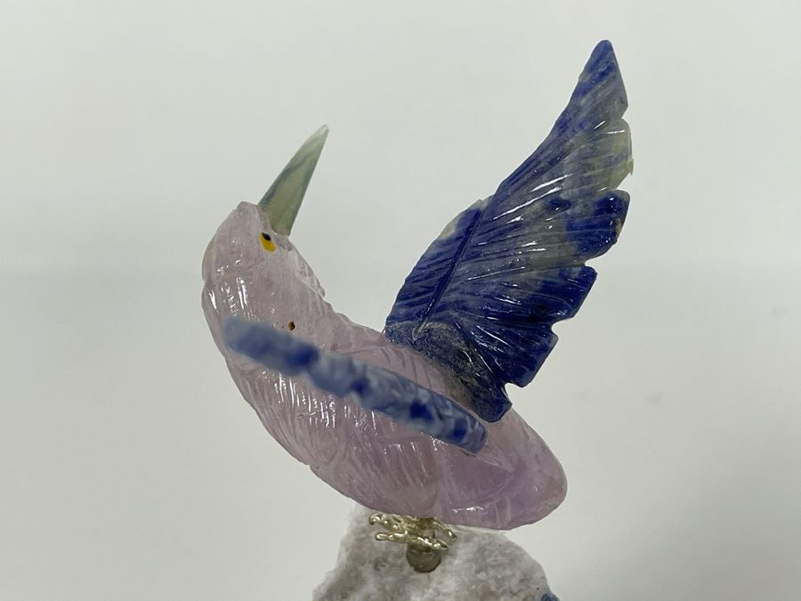 Hummingbird Figurine Hand-carved In Semi-precious Stones 3w X 5h