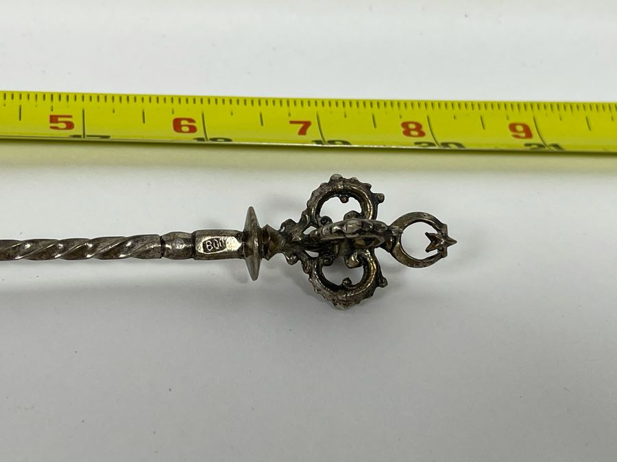 Antique 800 Silver Turkish Ottoman Empire Bar Spoon & Crown Finial 55.3g [Photo 4]