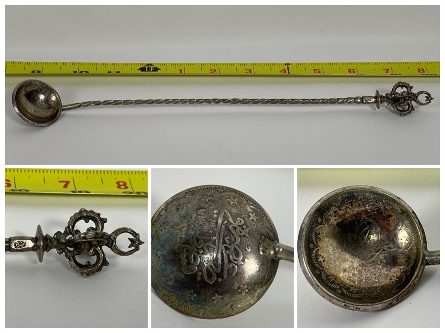 Antique 800 Silver Turkish Ottoman Empire Bar Spoon & Crown Finial 55.3g [Photo 1]