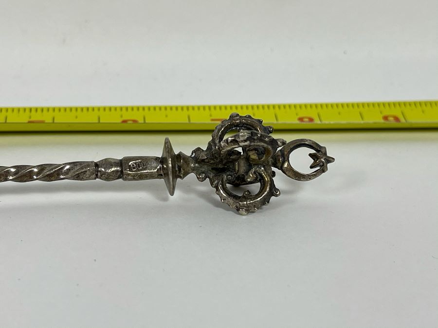 Antique 800 Silver Turkish Ottoman Empire Bar Spoon & Crown Finial 55.3g [Photo 5]