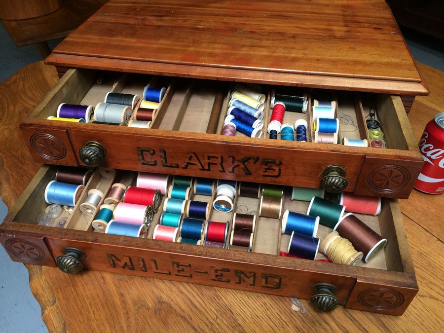 Vintage Clark's Mile End Spool Cabinet with Spools [Photo 1]