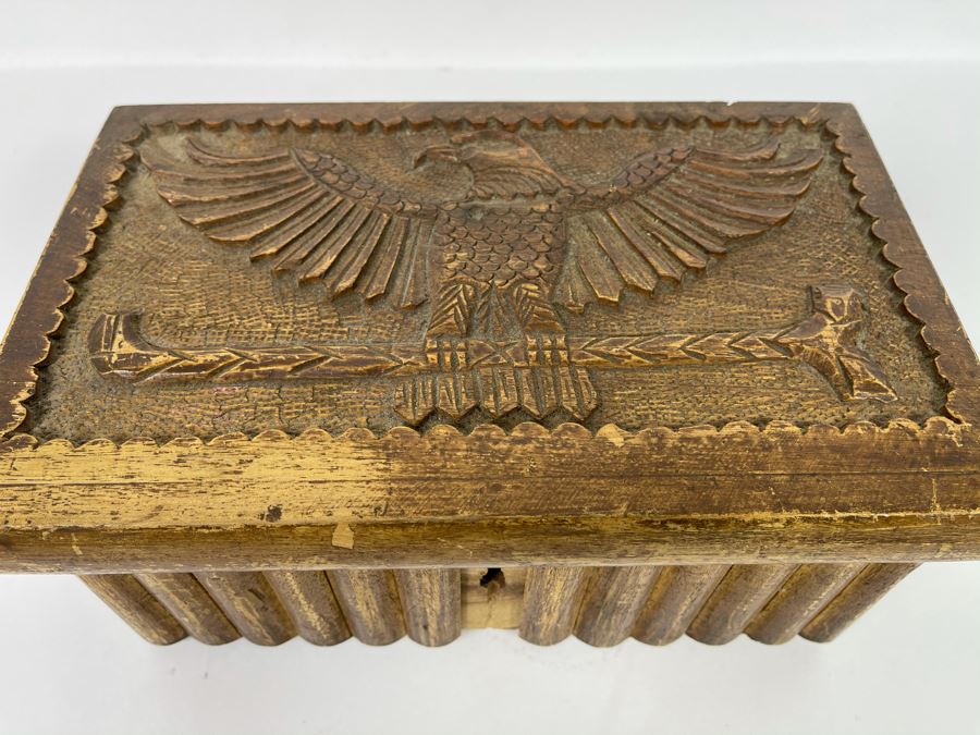 Vintage Relief Carved Wooden Box With Eagle On Lid 10W X 6.5D X 4.5H [Photo 4]