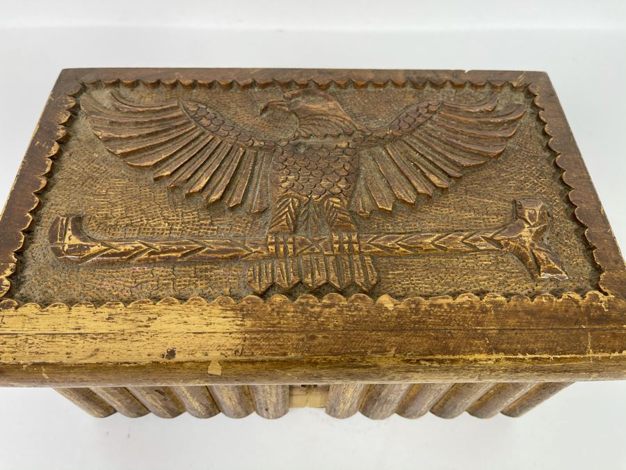 Vintage Relief Carved Wooden Box With Eagle On Lid 10W X 6.5D X 4.5H [Photo 5]