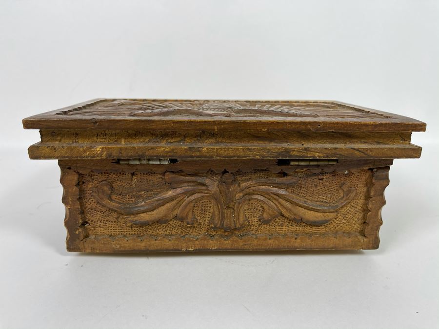 Vintage Relief Carved Wooden Box With Eagle On Lid 10W X 6.5D X 4.5H [Photo 7]