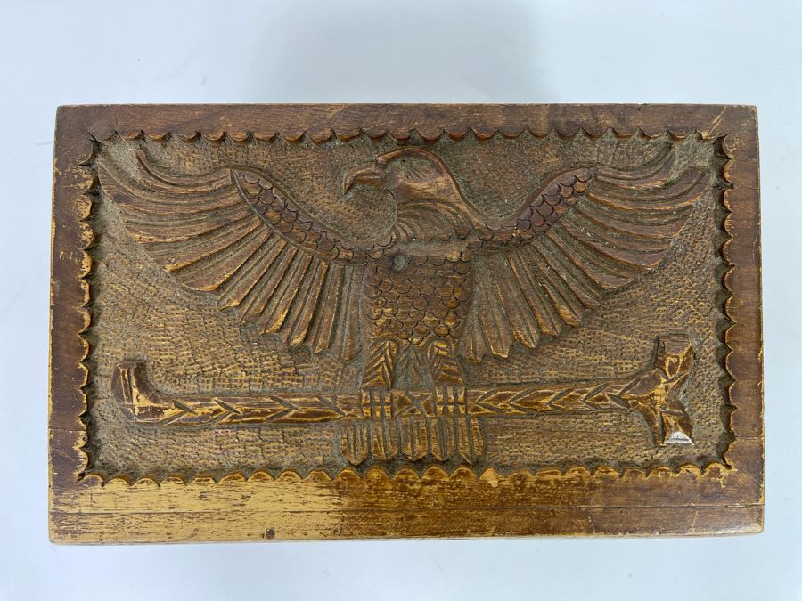 Vintage Relief Carved Wooden Box With Eagle On Lid 10W X 6.5D X 4.5H [Photo 3]