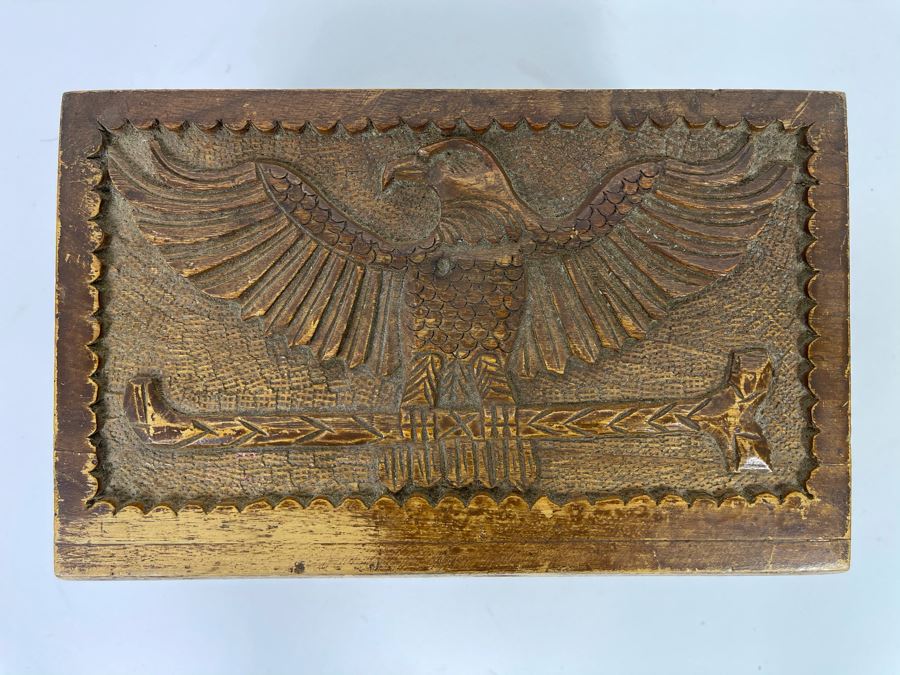 Vintage Relief Carved Wooden Box With Eagle On Lid 10W X 6.5D X 4.5H [Photo 2]