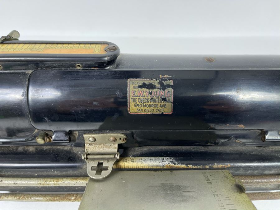 Antique Mechanical Check Writer By Todd Protectograph Co Retailed By E.W. Young In San Diego, CA 17L X 9W [Photo 9]