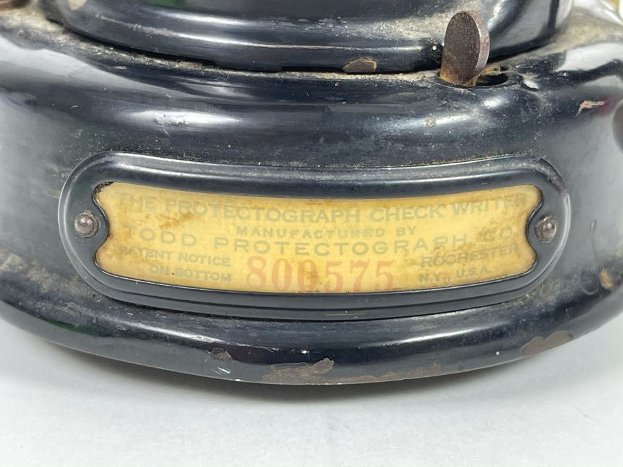Antique Mechanical Check Writer By Todd Protectograph Co Retailed By E.W. Young In San Diego, CA 17L X 9W [Photo 4]