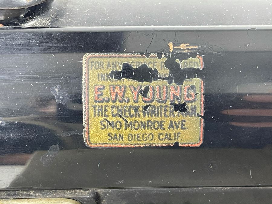 Antique Mechanical Check Writer By Todd Protectograph Co Retailed By E.W. Young In San Diego, CA 17L X 9W [Photo 10]