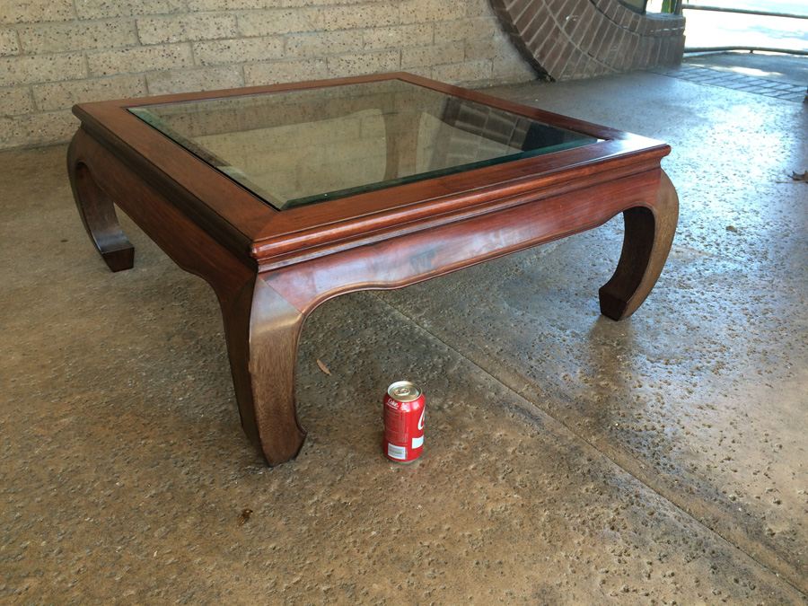 Chinese Rosewood Glass Top Coffee Table [Photo 2]