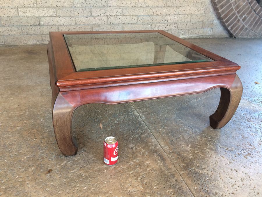 Chinese Rosewood Glass Top Coffee Table