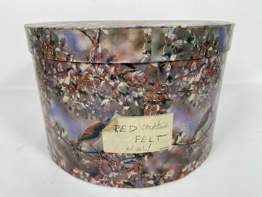 Vintage Red Wool Cocktail Hat With Vail And Box [Photo 7]